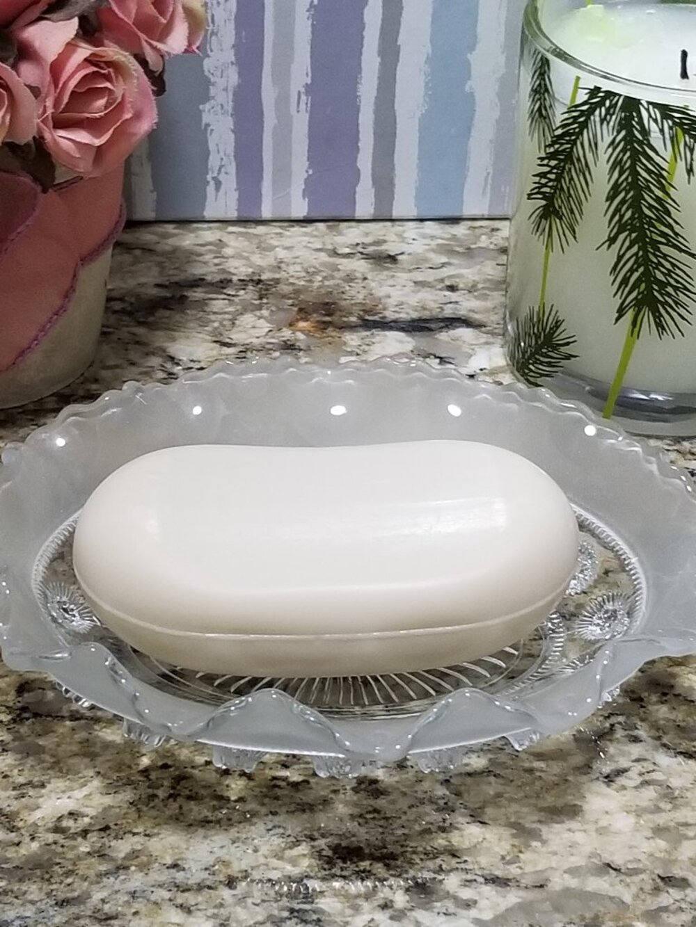 1930s Bagley Glass England Catherine Pattern 5" Oval Ruffled Bon Bon Dish